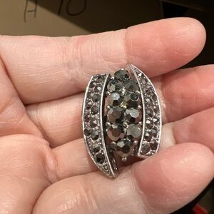 Women’s Elegant Silver Tone and Black Cocktail Ring Jewelry Piece